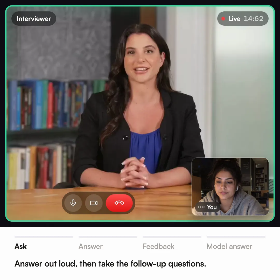 The AI interviewer on a video call