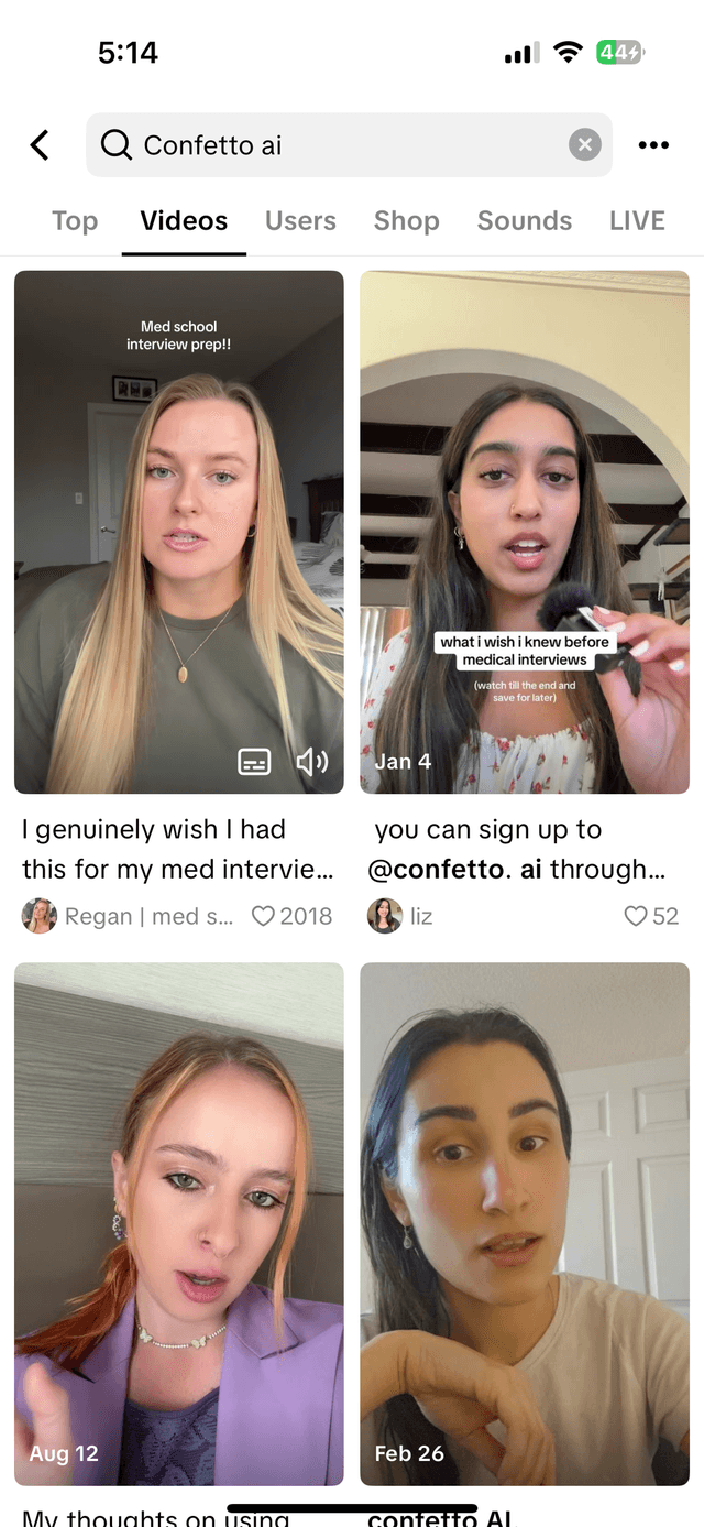 TikTok search results for Confetto AI