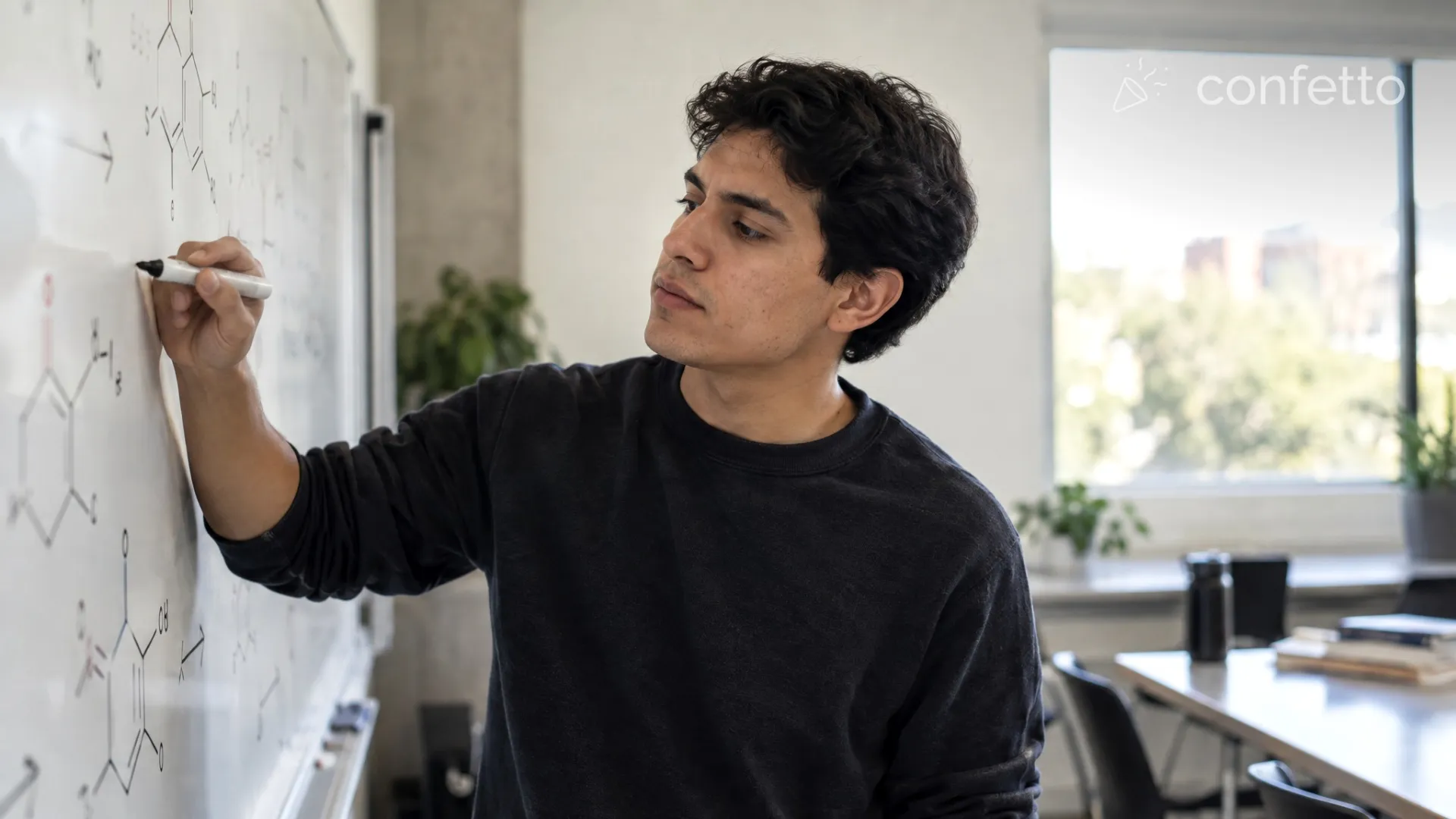 A student working through chemistry on a whiteboard