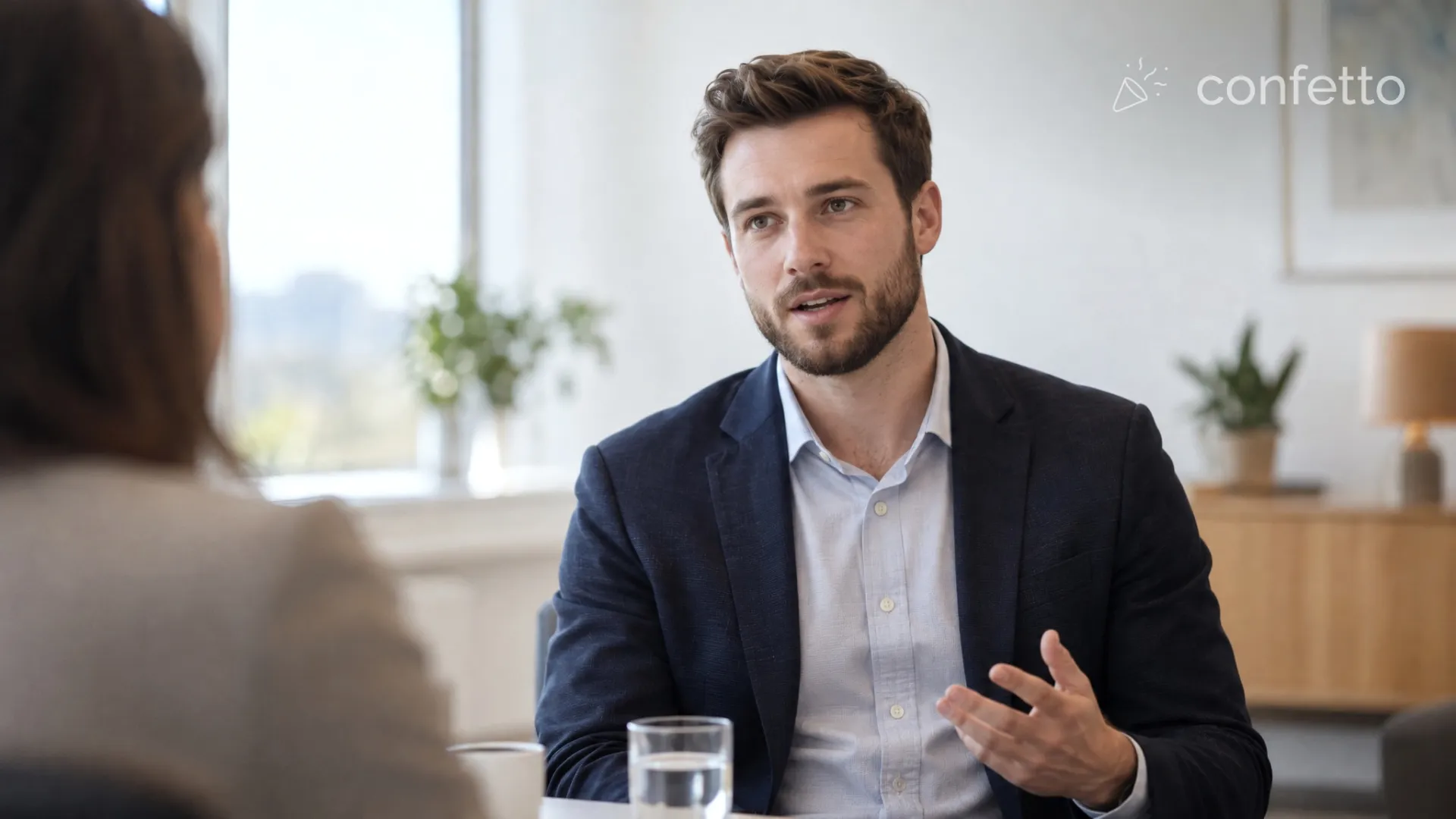 A candidate answering a question in a healthcare interview