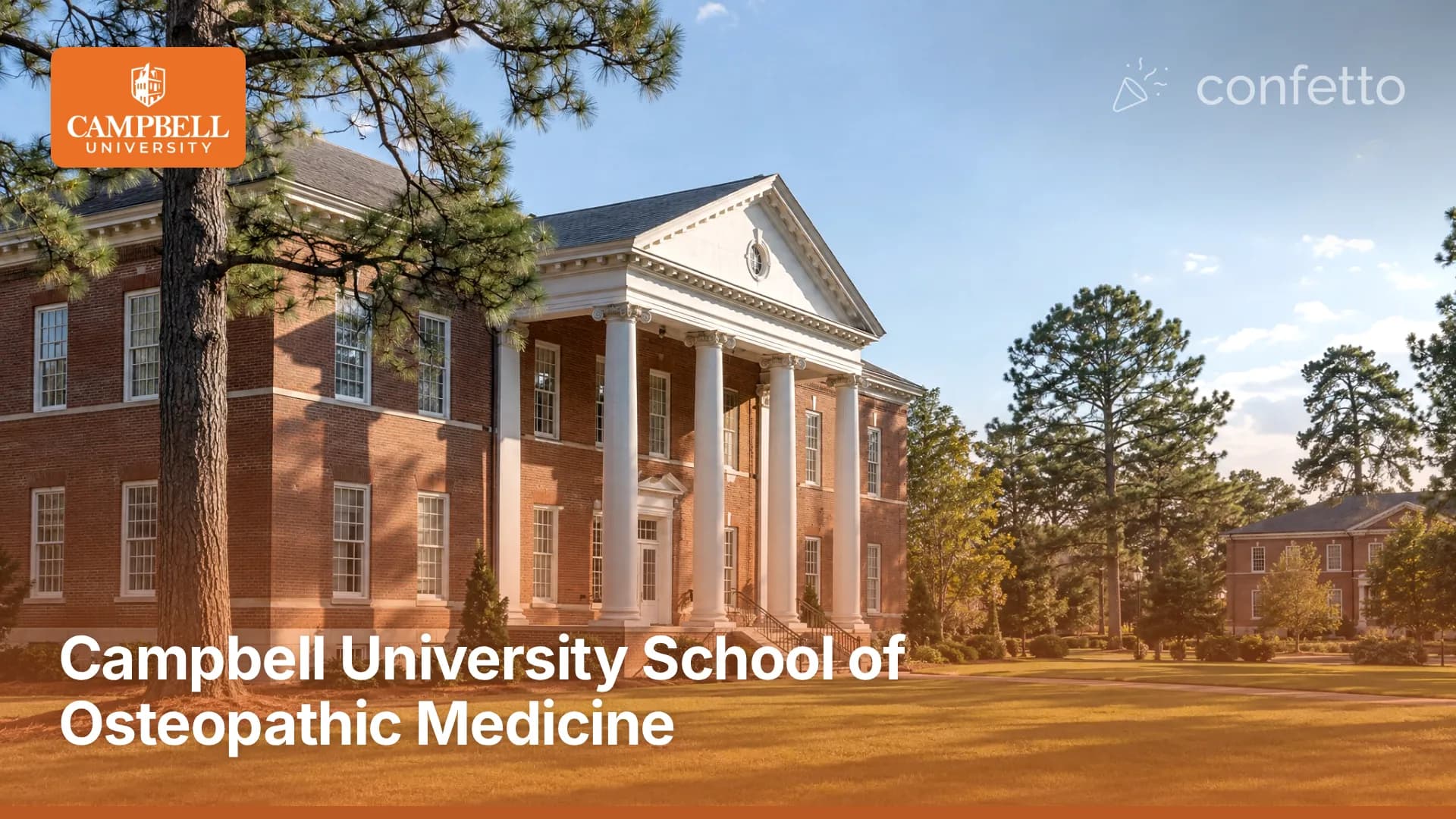 Illustration of a medical school campus, Campbell University School of Osteopathic Medicine