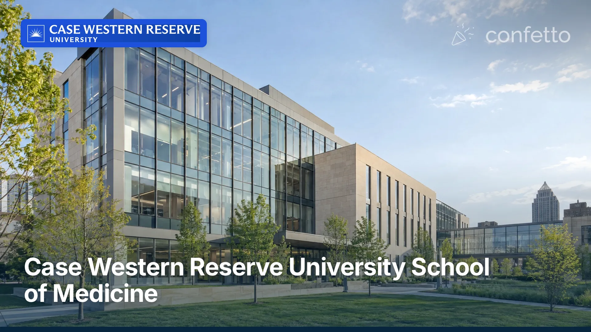 Illustration of a medical school campus, Case Western Reserve University School of Medicine