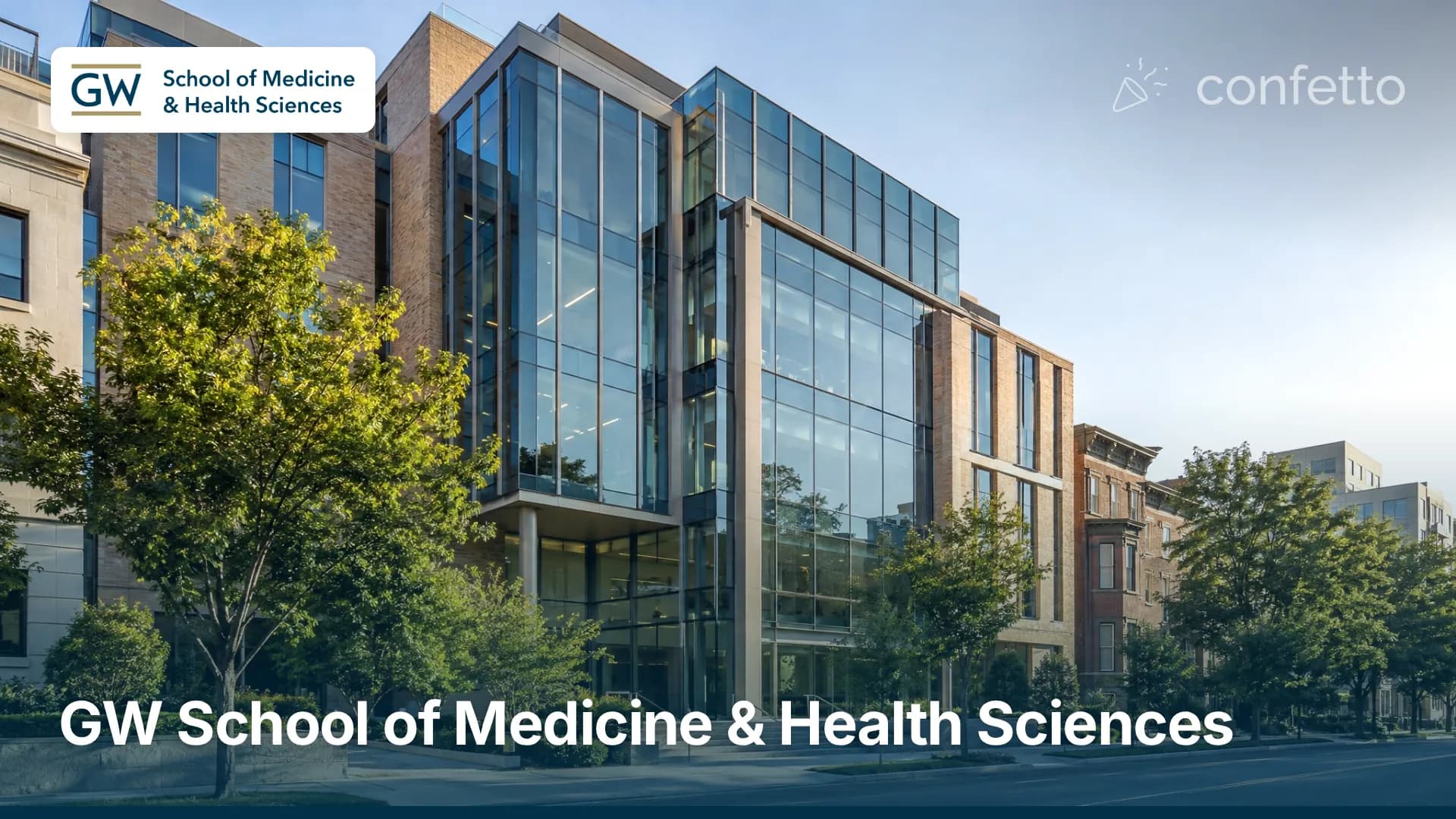 Illustration of a medical school campus, GW School of Medicine & Health Sciences