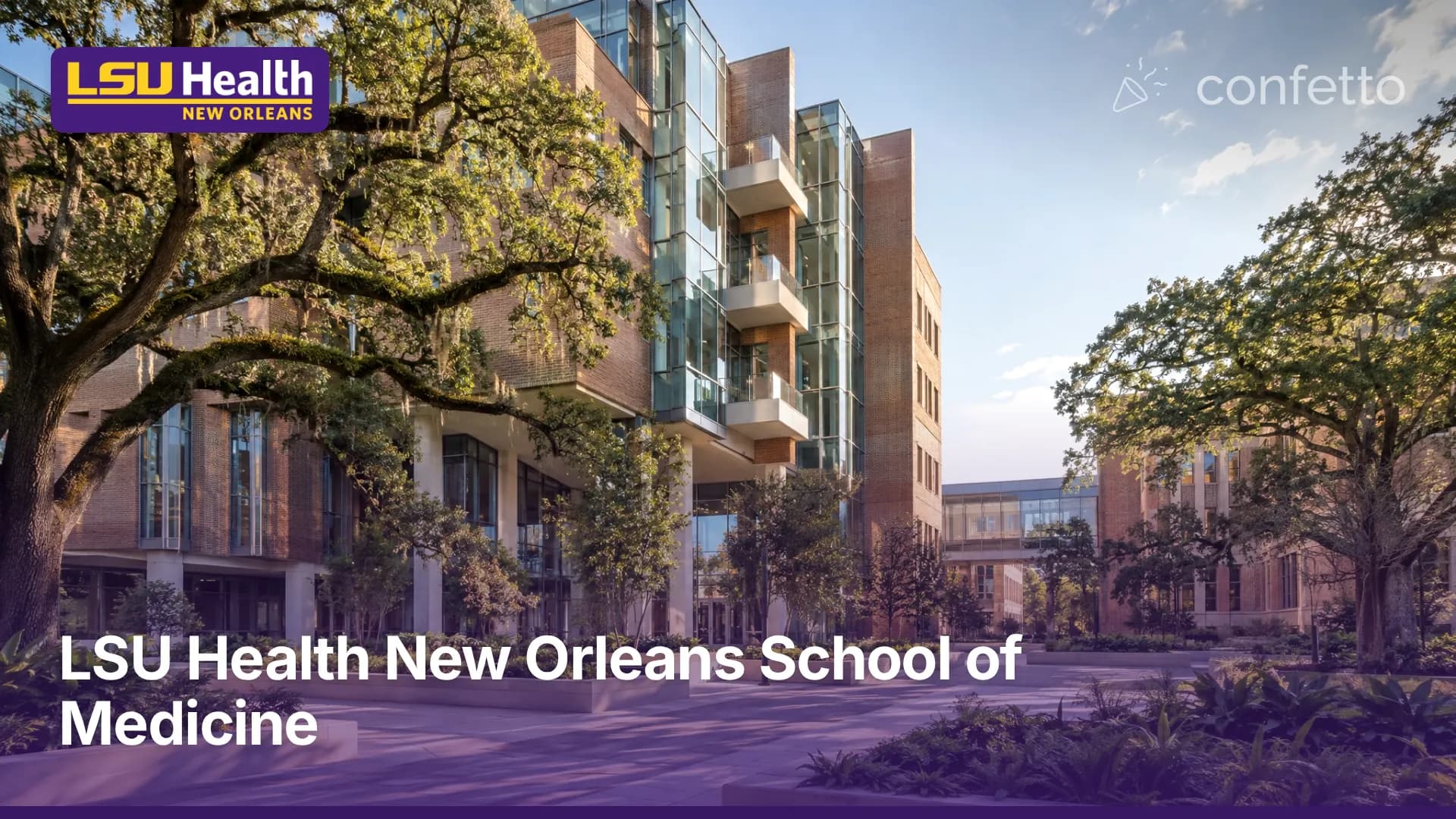 Illustration of a medical school campus, LSU Health New Orleans School of Medicine