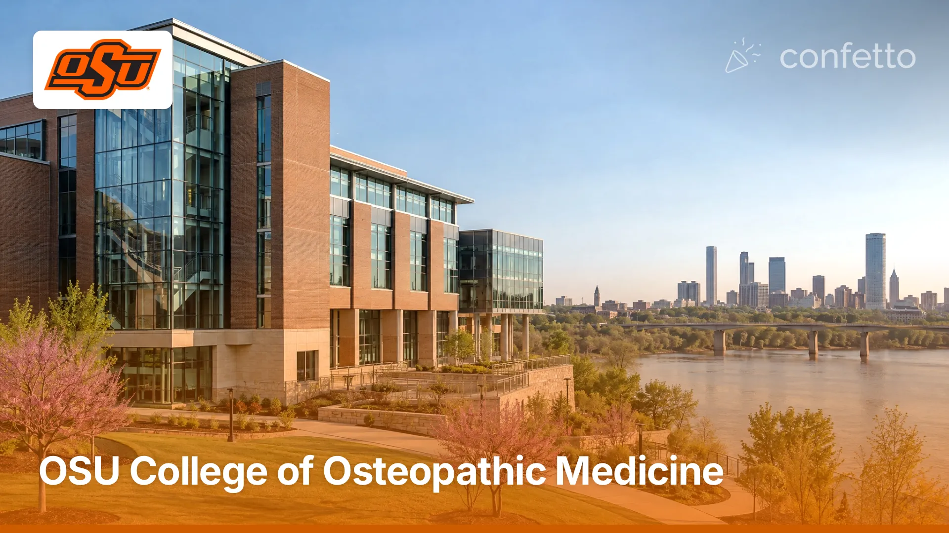 Illustration of a medical school campus, OSU College of Osteopathic Medicine