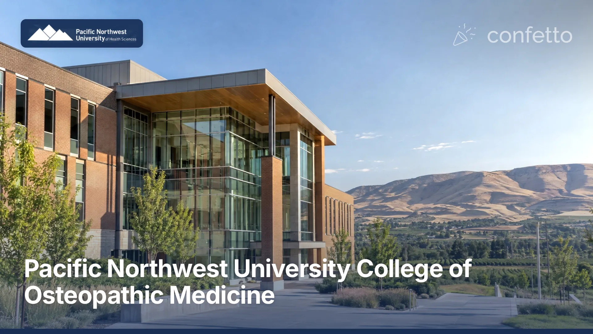 Illustration of a medical school campus, Pacific Northwest University College of Osteopathic Medicine