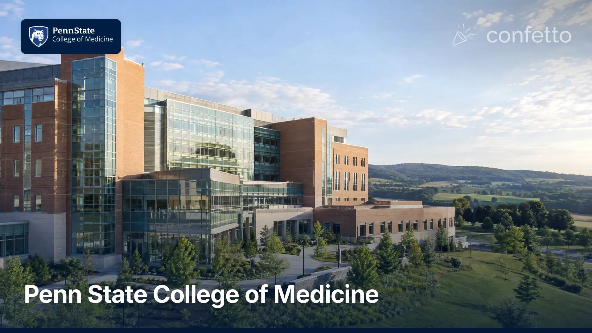 Illustration of a medical school campus, Penn State College of Medicine