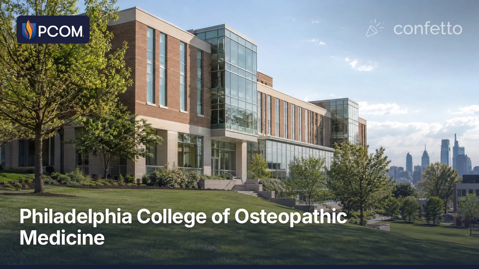 Illustration of a medical school campus, Philadelphia College of Osteopathic Medicine