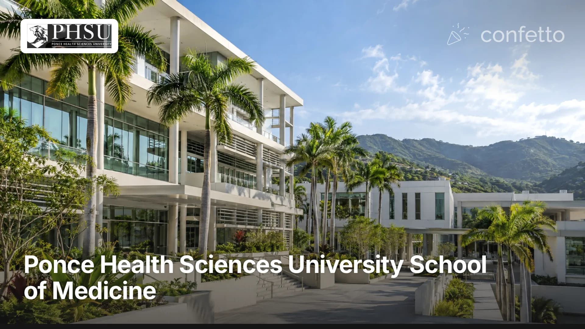 Illustration of a medical school campus, Ponce Health Sciences University School of Medicine