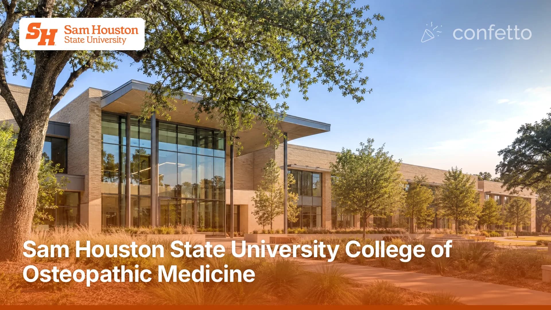 Illustration of a medical school campus, Sam Houston State University College of Osteopathic Medicine