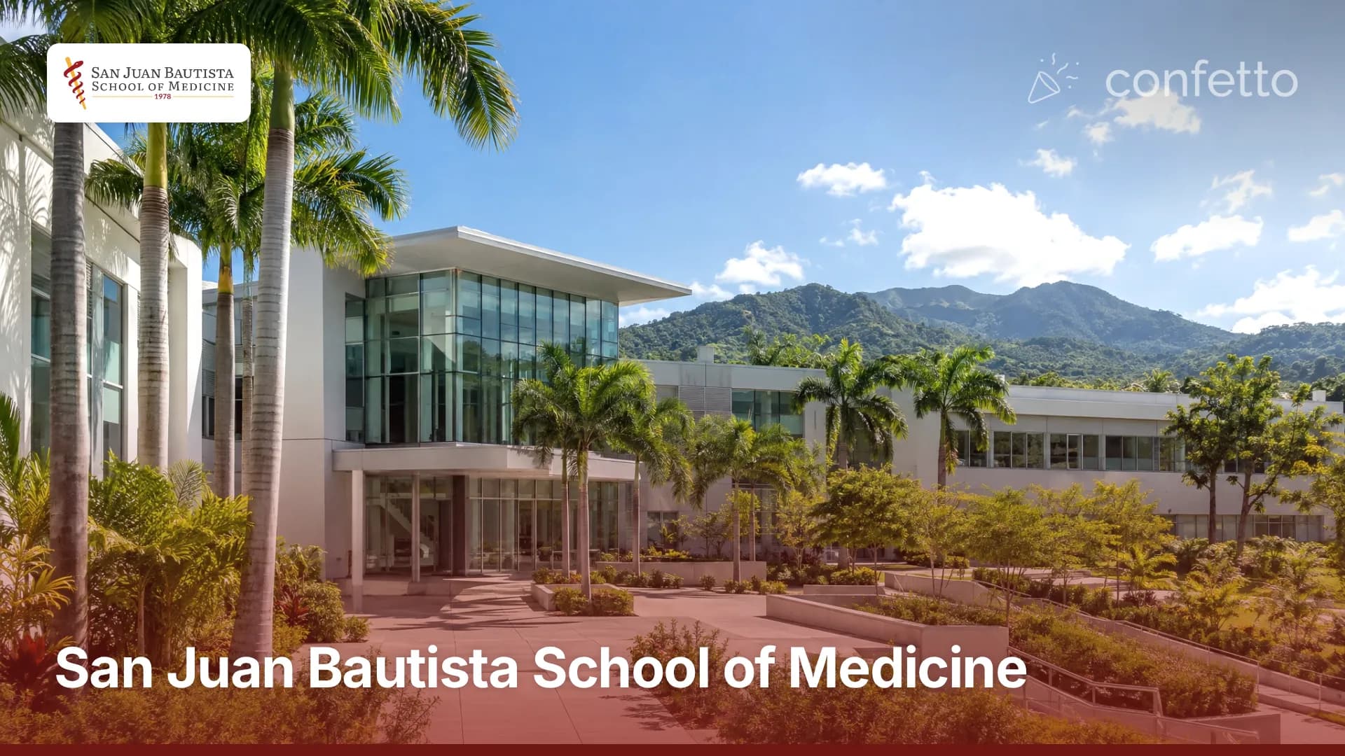 Illustration of a medical school campus, San Juan Bautista School of Medicine
