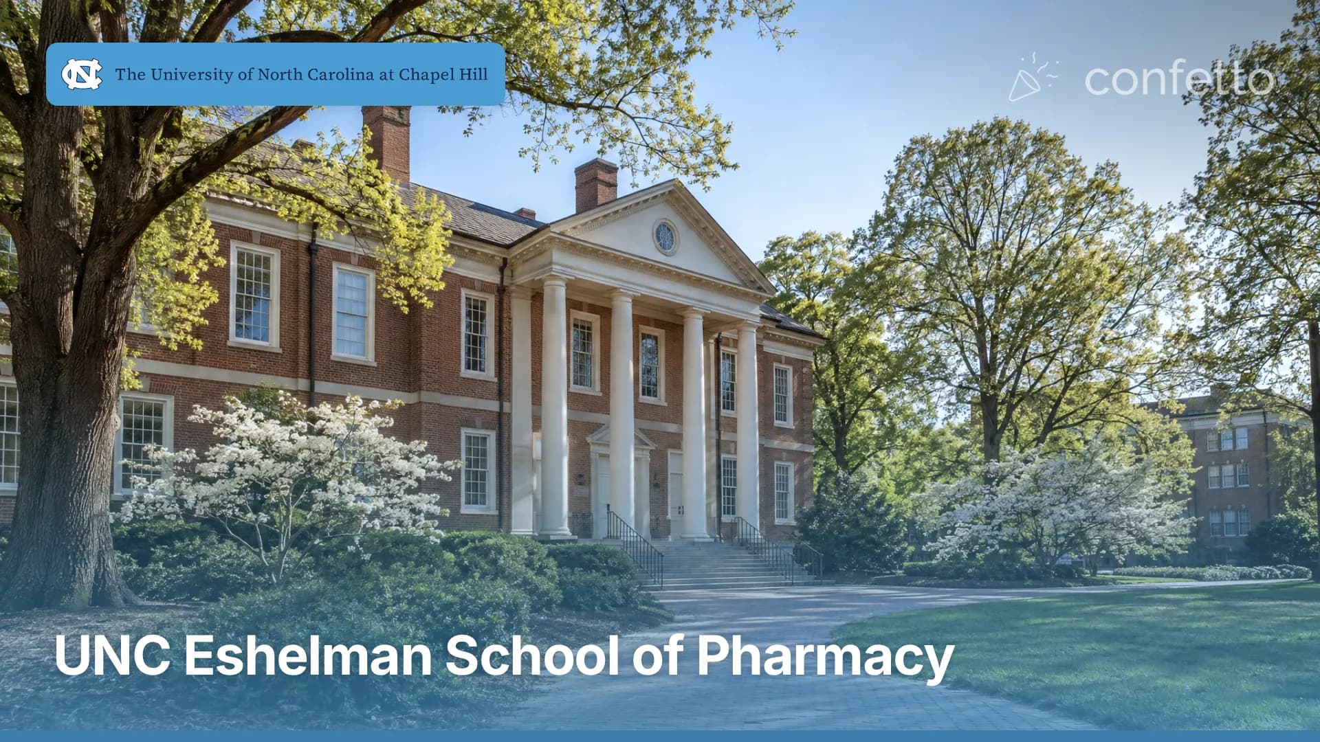 Illustration of a medical school campus, UNC Eshelman School of Pharmacy