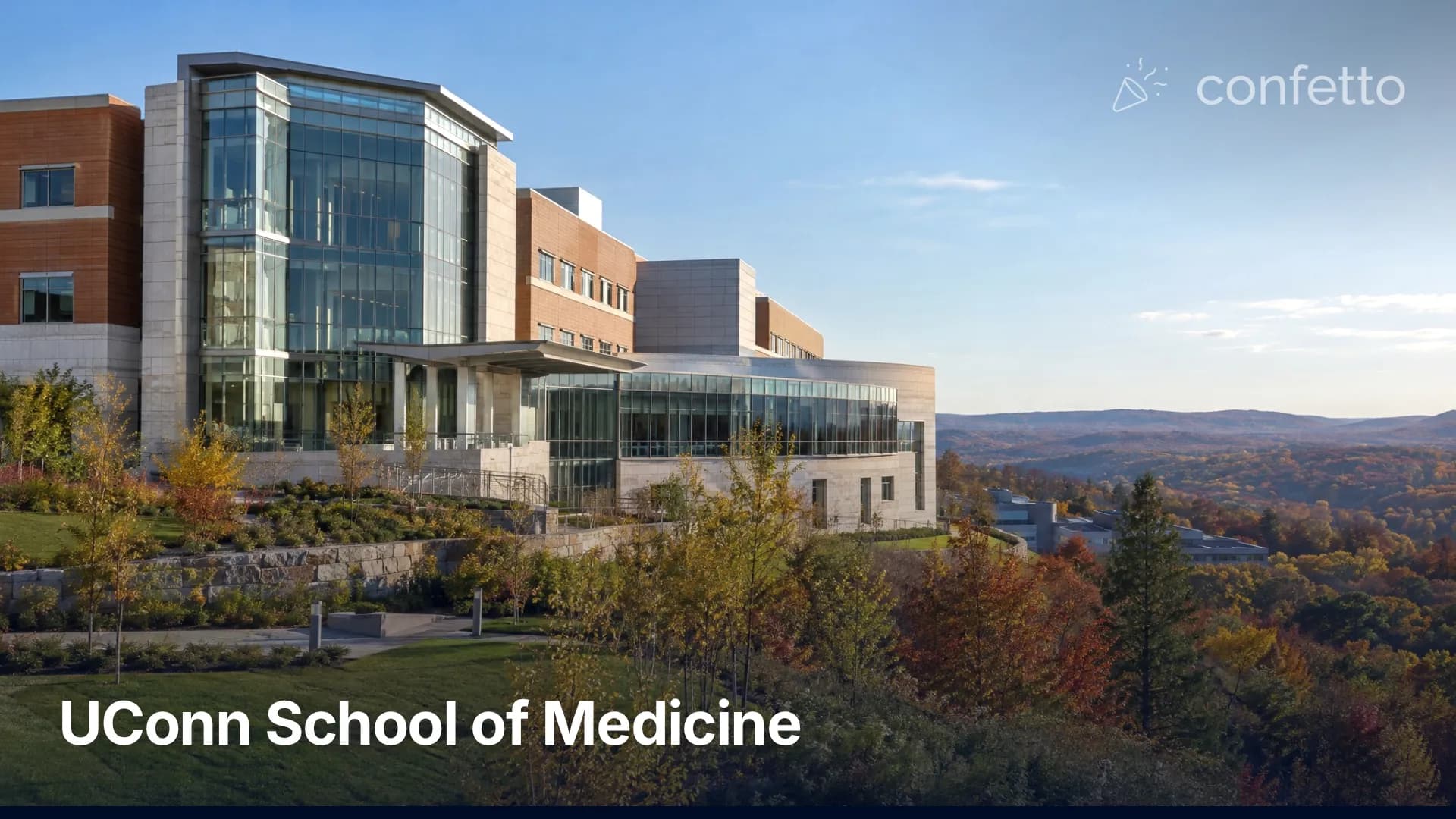 Illustration of a medical school campus, UConn School of Medicine