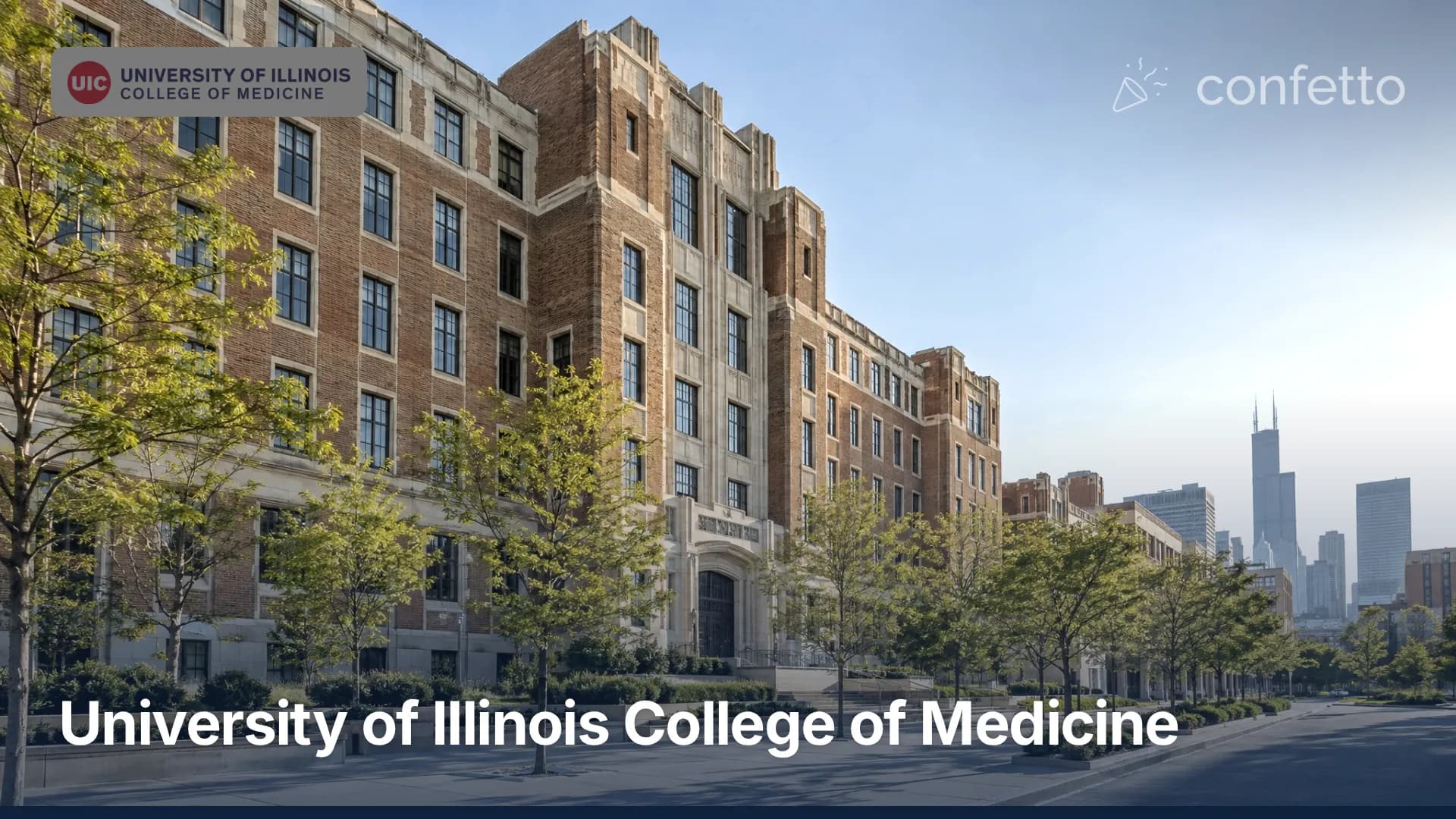 Illustration of a medical school campus, University of Illinois College of Medicine