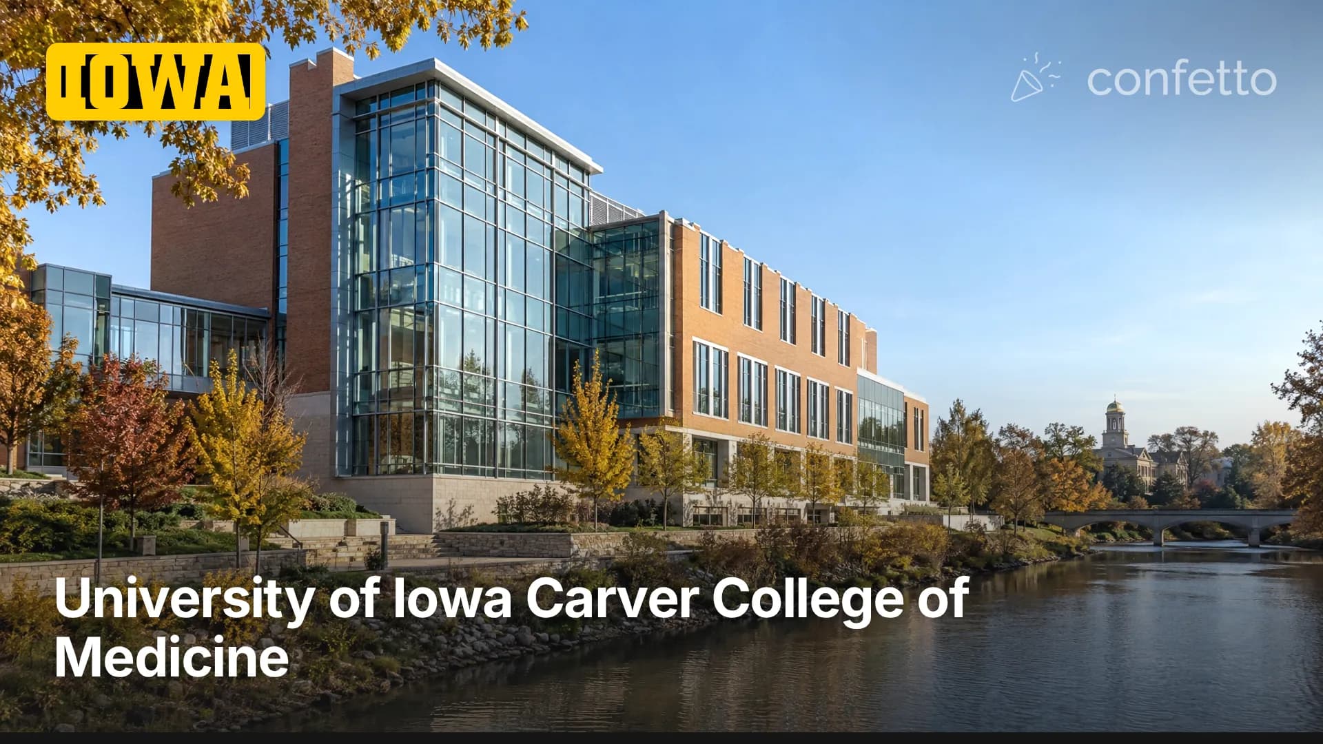 Illustration of a medical school campus, University of Iowa Carver College of Medicine