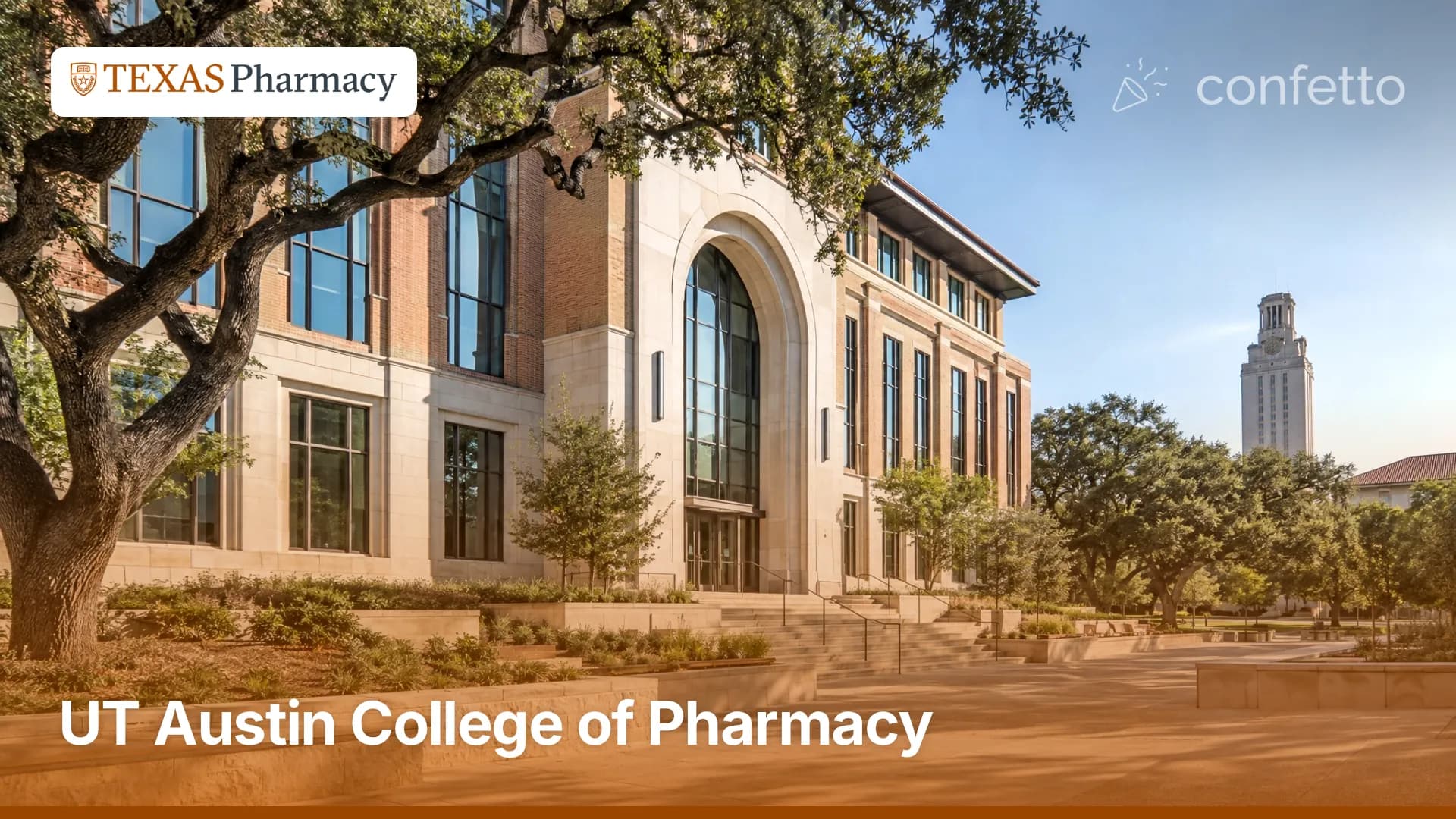 Illustration of a medical school campus, UT Austin College of Pharmacy