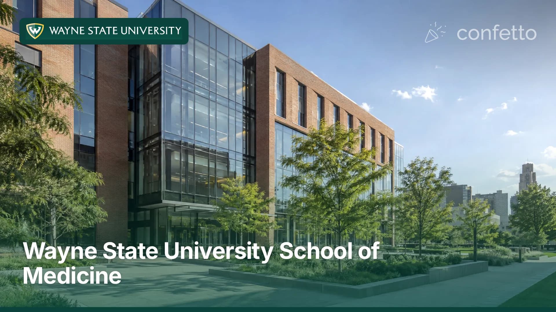 Illustration of a medical school campus, Wayne State University School of Medicine