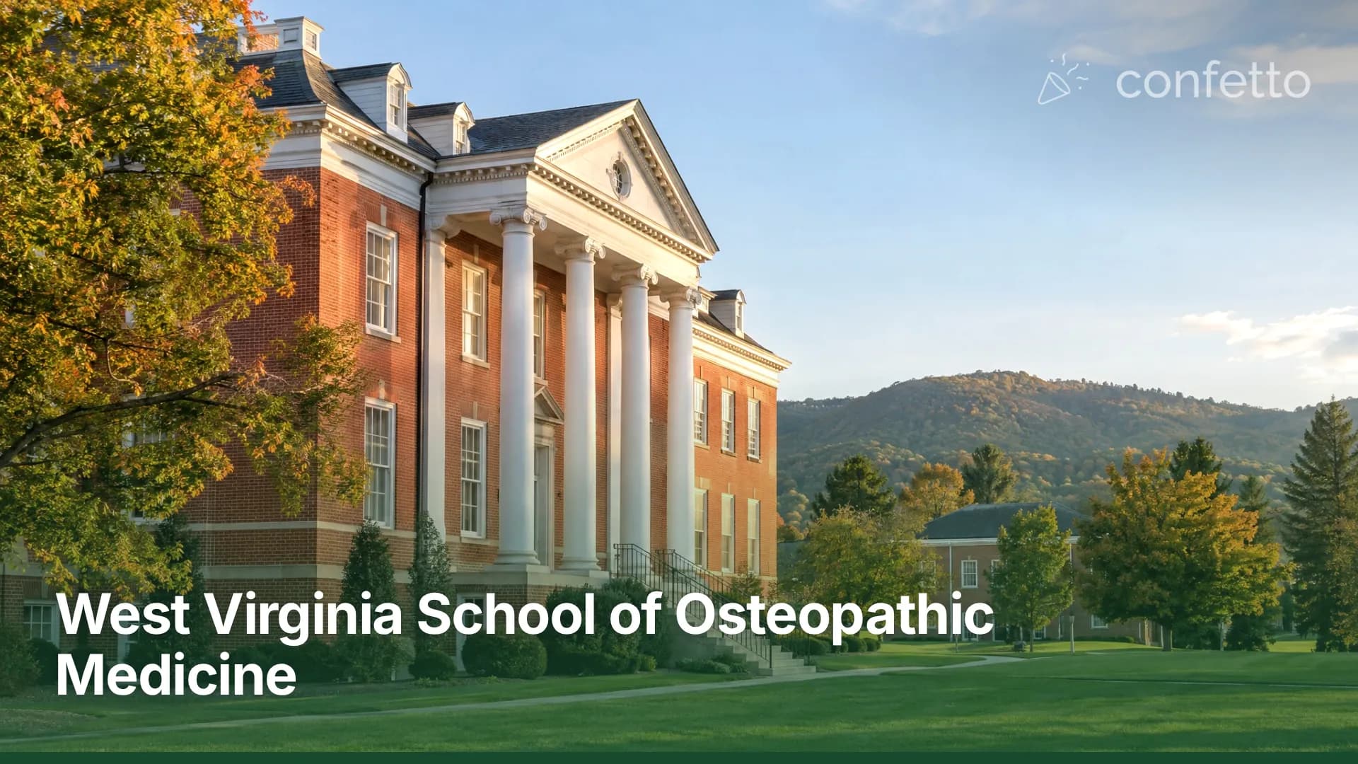 Illustration of a medical school campus, West Virginia School of Osteopathic Medicine
