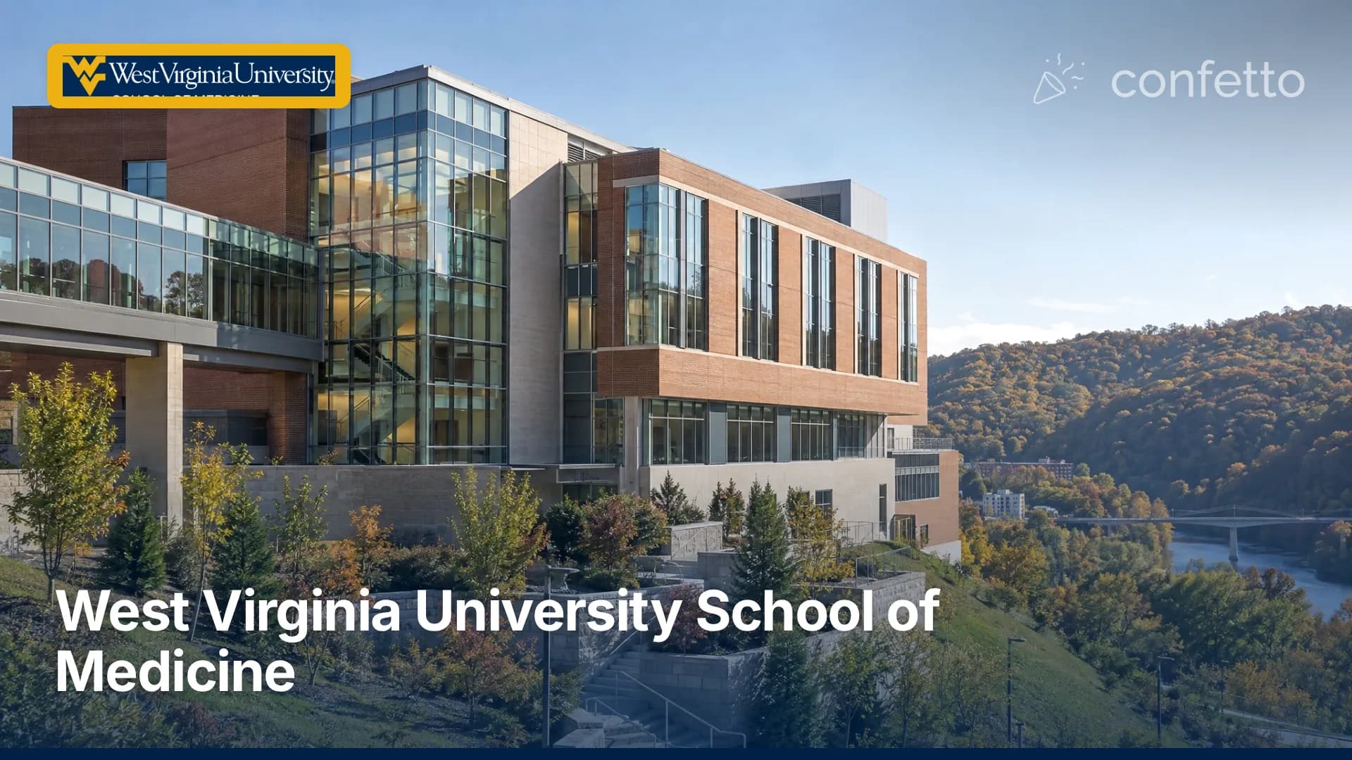 Illustration of a medical school campus, West Virginia University School of Medicine